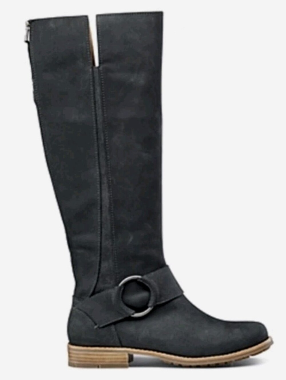 Olukai Holo Lio Riding Boots Black Leather Suede Tall Zip Up Boho Moto Sz 7.5